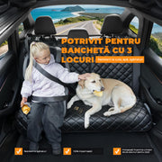 Husa scaune auto protectie si transport animale NextWave®️, universala, taxi, ride sharing, caini, pisici ofera protectie bancheta spate, antialunecare, impermeabila, Piele PU, 133cm, neagra