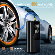 Compresor auto portabil NextWave® digital, 150 PSI, 30 L/min, acumulator reincarcabil, ecran LCD, oprire automata, lanterna LED, pentru anvelope auto, moto, biciclete si mingi, Negru