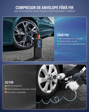 Compresor auto portabil NextWave, 150 PSI, baterie 7800 mAh, negru, 15x6x6cm