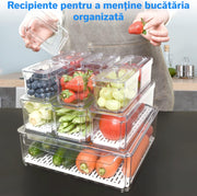 Set 10 organizatoare alimentare NextWave® pentru frigider – cutii cu capace suprapozabile, transparente, BPA Free, ideale pentru fructe, legume, branzeturi, carne, snacks si alimente uscate – solutie practica pentru organizare si pastrarea prospetimii
