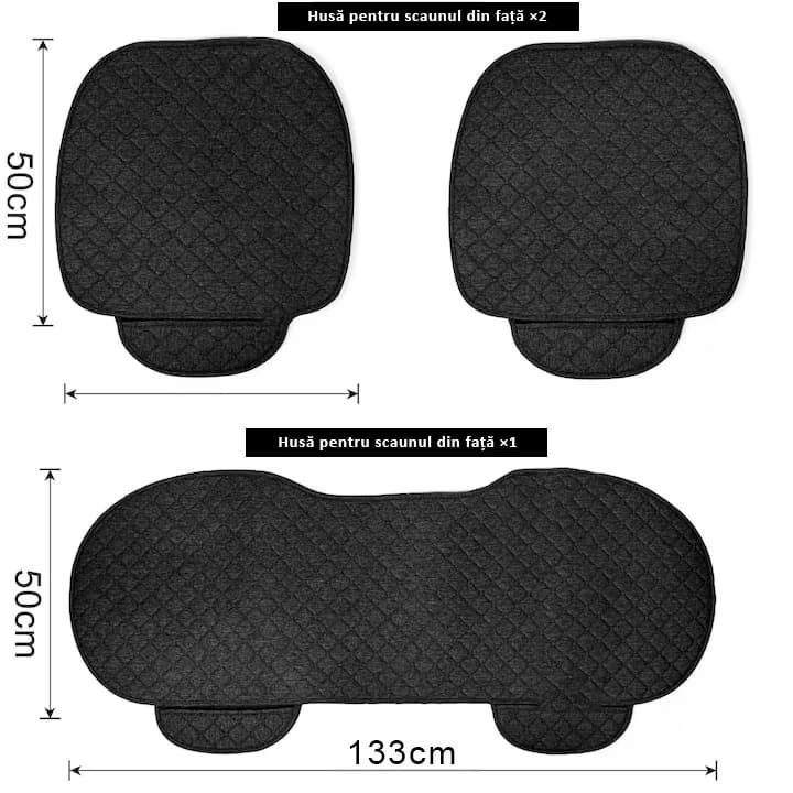 Set 2 Huse scaun auto fata universala si 1 husa bancheta NextWave®️, ofera protectie pentru sezut scaune fata si bancheta, design elegant cu buzunar pentru depozitare, anti-alunecare, material respirabil, pentru toate sezoanele, negru
