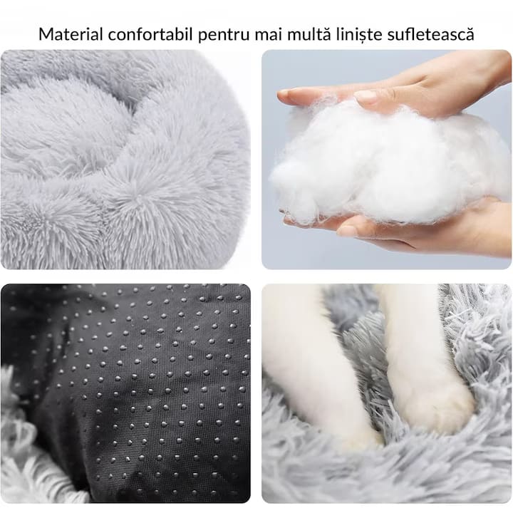 Pat Pentru Caini Sau Pisici NextWave®, pentru animale de companie, Rotund, Antiderapant, Confortabil Si Usor De Curatat, Universal, Diametru 40 Cm, Gri