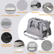 Geanta pentru transport animale mici NextWave®, pisica, caine, iepure, din panza, 44x28x25, baza rezistenta cu covoras, gri