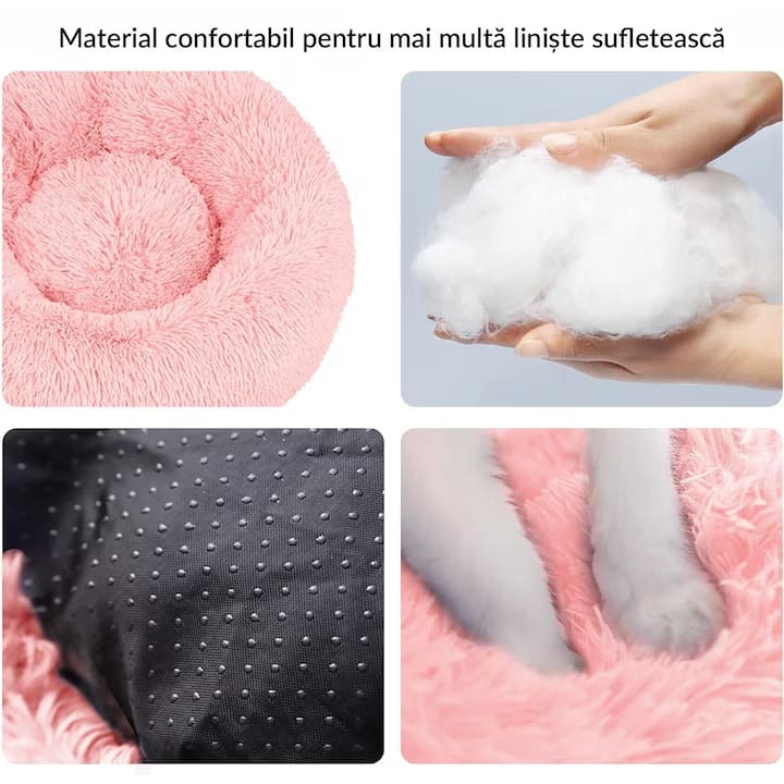 Pat Pentru Caini Sau Pisici NextWave®, pentru animale de companie, Rotund, Antiderapant, Confortabil Si Usor De Curatat, Universal, Diametru 60 Cm, Roz
