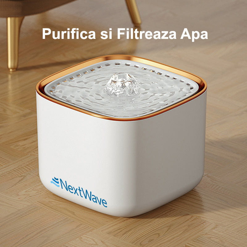 Dispenser apa automata fantana pentru pisici si caini NextWave®, cu purificare si filtrare prin carbune activ, ultra-silentioasa, Capacitate 3L, USB, Auriu