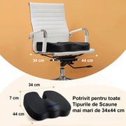 Perna ortopedica sezut NextWave®️, din spuma cu memorie, Coccis, pentru scaun de birou sau masina, husa detasabile, respirabila si antialunecare, protectie zona Lombara, Dureri de sold, Sciatica, Hemoroizi, Negru