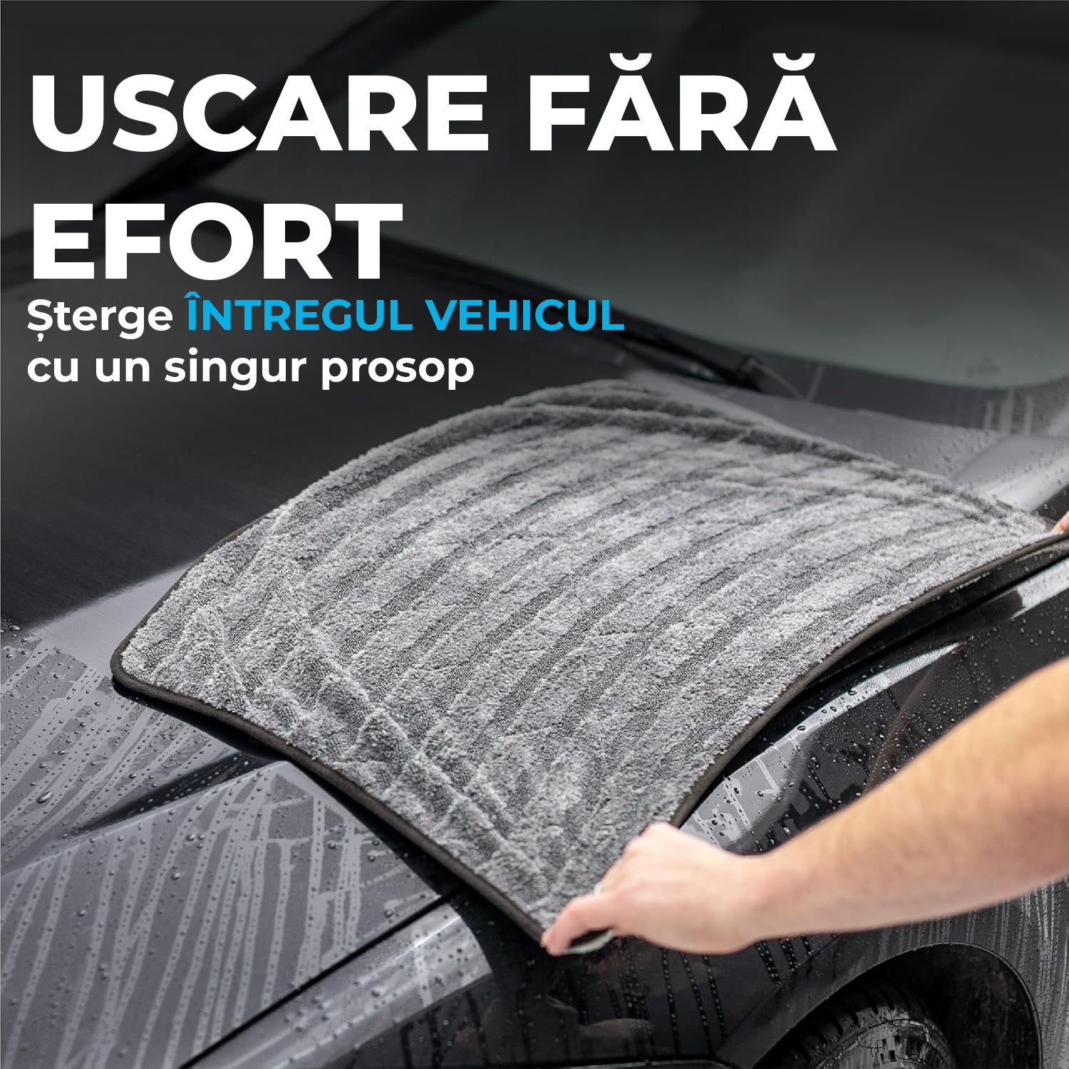 Set 4 prosoape NextWave® din microfibra premium 900GSM pentru uscare auto – ultra absorbante, sigure pentru vopsea, dimensiuni 30, 5x30, 5 cm, 38, 1x61 cm, 50, 8x76, 2 cm si 76, 2x91, 4 cm