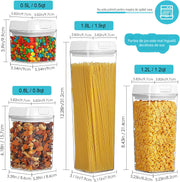 Set 7 cutii depozitare alimente NextWave® – plastic alimentar transparent fara BPA, inchidere ermetica cu garnitura de silicon, stivuibile si reutilizabile, ideale pentru cereale, faina, zahar, orez, paste si alte alimente uscate