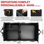 Organizator portbagaj auto pliabil NextWave®️ L, compartimentare personalizabila cu subdivizor detasabil, 2 buzunare mari fata si spate, 8 buzunare laterale, baza rigida, material Oxford rezistent la apa, dimensiuni 60×37 cm