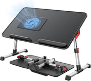 Masa Laptop Pliabila NextWave®, Ventilator Racire USB, Inclinare Ajustabila, Suport Reglabil pentru Pat si Canapea, Picioare Pliabile, Spatiu Mouse, Suport Antialunecare, pentru Laptop pana la 17 inch, Lucru, Citit, Scris