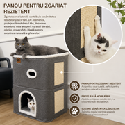 Casa Pisici NextWave®, Casuta Pliabila Tip Pestera, Pat Interior cu Platforma Superioara, Ansamblu de Zgariat Sisal, Minge Pufoasa, Perne Reversibile Detasabile, MDF Stabil, pentru Pisici si Animale Mici, 40 x 40 x 32 cm, Gri