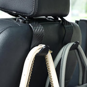 Set 4 carlige spatar auto NextWave®️, textura fibra de carbon, capacitate mare pana la 10 kg, pentru organizare si depozitare, nu ocupa spatiu, culoare neagra