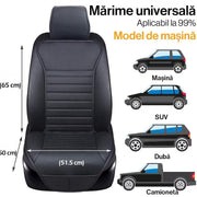 Husa scaun auto universala NextWave®️, ofera protectie scaun fata, universala, masina personala, taxi, ride sharing, antialunecare, material respirabil, pentru toate sezoanele, Piele PU, negru