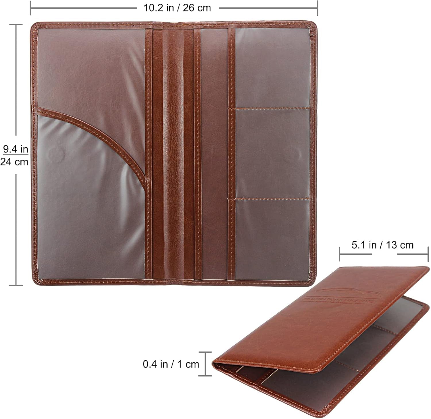 Organizator documente auto NextWave®️, port-document pentru inmatriculare si asigurare, mapa pliabila cu buzunare multiple, material PU rezistent, dimensiuni 26×24 cm deschis si 13×24×1 cm pliat, Maro