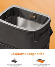 Cos de gunoi auto NextWave®️, capacitate 7,6 L, design pliabil cu capac, buzunare laterale pentru depozitare, material Oxford impermeabil cu captuseala anti-scurgere, dimensiuni 14×20×26 cm, Negru