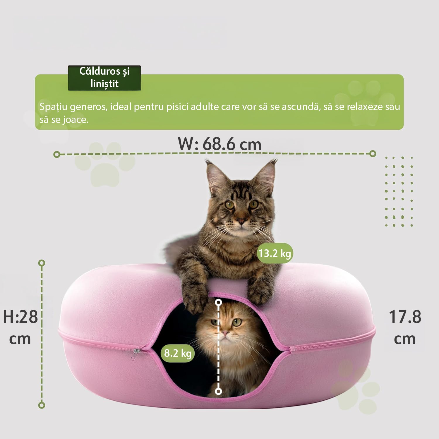 Pat pentru pisici si animale mici NextWave®, Culcus cu fereastra ventilata, design tunel detasabil, rezistent la zgarieturi, 60 x 28 cm, roz