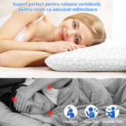 Perna ortopedica din spuma cu memorie cu gel BeGenius, Husa detasabila cu 2 zone termice, ergonomica ventilata pentru Gat si Suport Cervical, Ideala pentru dormitul lateral, spate sau stomac, 60x40x12 cm, fermitate ferma