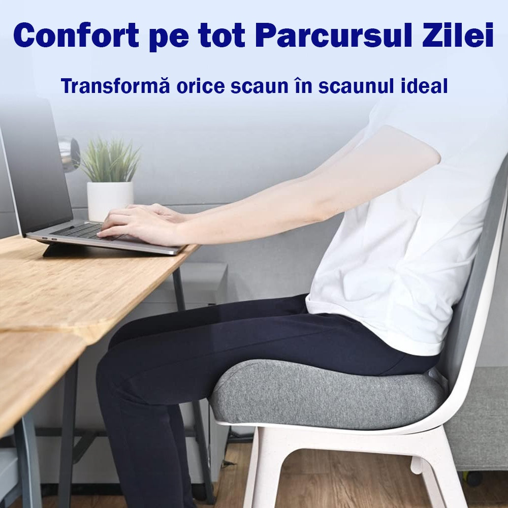 Perna ortopedica sezut NextWave®️, din spuma cu memorie, Coccis, pentru scaun de birou sau masina, husa detasabile, respirabila si antialunecare, protectie zona Lombara, Sciatica, Dureri de sold, Hemoroizi, Gri