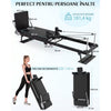 Aparat Pilates Reformer pliabil NextWave®️, antrenament complet pentru acasa, rezistenta dubla cu 4 arcuri si 5 corzi, jump board inclus, bara reglabila in 4 pozitii, cadru din otel carbon, sarcina maxima 181,4 kg, 231,9 cm, Negru