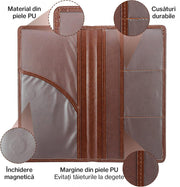 Organizator documente auto NextWave®️, port-document pentru inmatriculare si asigurare, mapa pliabila cu buzunare multiple, material PU rezistent, dimensiuni 26×24 cm deschis si 13×24×1 cm pliat, Maro
