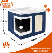 Casa Pisici NextWave®, Casuta Moale pentru Interior, Pat Tip Pestera cu Perna Detasabila, Material Bumbac, Design Confortabil si Cald, Intrare Larga, pentru Pisici, Pui de Caine si Animale Mici, Odihna si Somn, 41 x 41 x 31 cm, Albastru