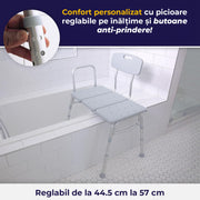 Scaun de transfer pentru cada si dus NextWave® cu 3 piese, spatar si brate laterale, ajustabil pe inaltime, stabil si sigur pentru batrani si persoane cu mobilitate redusa