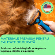 Perie profesionala NextWave® dubla pentru caini si pisici – reduce naparlirea cu pana la 95%, descurcare noduri si subtiere blana, pieptene 2 fete cu 9 si 17 dinti din inox, pentru blana medie si lunga, maner ergonomic antiderapant, ingrijire confortabila