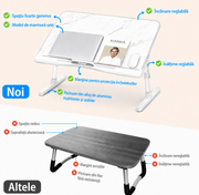 Masa Laptop Pliabila NextWave®, Suport Reglabil pentru Pat si Canapea, Inaltime si Inclinare Ajustabila, Picioare Pliabile, Opritor Antialunecare, pentru Laptop, Lucru, Citit, Scris, Blat Alb cu Model Marmura