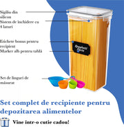 Set 14 recipiente depozitare alimente NextWave® – plastic alimentar transparent fara BPA, capace negre etanse, utilizabile in cuptor microunde, congelator si masina de spalat vase, 4 dimensiuni mixte (0.8L, 1.4L, 2L, 2.8L), cu etichete si marker inclus