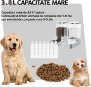 Dispenser de apa si mancare 2 in 1 pentru pisici si caini NextWave®, responsabil pentru distribuirea hranei si apei animalului tau de companie cu ajutorul gravitatiei fara electricitate, Detasabil si lavabil, 3.8L, Gri