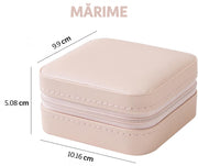 Cutie bijuterii NextWave® portabila din piele ecologica, design modern cu oglinda integrata si compartimente multifunctionale pentru inele, cercei, lantisoare si bratari, organizator compact 10 x 10 x 5 cm, roz