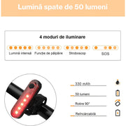 Set Lumini Bicicleta, Trotineta Fata Spate BeGenius®, Far si Stop Reincarcabil USB, Far 1000 lumeni cu 6 Moduri si Stop cu 4 Moduri de Functionare, Vizibil pe Timp de Noapte si Zi, Montaj Simplu si Rapid, Rezistent la Apa IP65, Negru