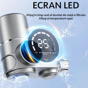 Filtru de apa pentru robinet NextWave®, cu display LED si cartus din carbon activ, reduce clorul, plumbul si metalele grele, imbunatateste gustul apei, instalare rapida, compatibil cu robineti standard 19, 5–23, 5 mm, Gri Mat