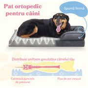 Pat Ortopedic Tip Canapea pentru Caini, Ultra Confortabile pentru Caini de Talie Foarte Mare, Pat Respirabil si Impermeabil pentru Animale, Spuma Tip Ou cu Suport Suplimentar pentru Cap si Gat, Husa Detasabila si Lavabila, Baza Antiderapanta, Marime Mediu