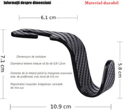Set 4 carlige spatar auto NextWave®️, textura fibra de carbon, capacitate mare pana la 10 kg, pentru organizare si depozitare, nu ocupa spatiu, culoare neagra