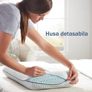 Perna ortopedica pentru dormit NextWave, Spuma cu Memorie cu gel ventilata, Husa detasabila cu 2 zone termice, ergonomica pentru Gat si Suport Cervical, Ideala pentru dormitul lateral, spate sau stomac, 60x40x9 cm