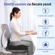 Perna ortopedica NextWave® pentru scaun – spuma cu memorie de inalta densitate, design ergonomic, husa detasabila respirabila, baza antiderapanta, pentru ameliorarea durerilor de sciatica, coccis, hemoroizi si spate, 46×41×5,6 cm, negru