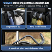 Set 4 Carlige Auto pentru Tetiera NextWave®, Organizator Universal Scaun Masina, Suport pentru Genti, Plase, Posete, Haine si Rucsac, Rotire 360°, Montaj Rapid fara Unelte, Compatibil Auto/SUV, Model Carouri