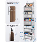 Organizator de usa NextWave®️, 5 compartimente, depozitare pe perete cu raft, material netesut, pliabil, spatiu de depozitare suplimentar, potrivit pentru dormitorul de acasa, camin, depozitare, baie, sufragerie, bucatarie, gri