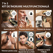 Masina de tuns si Aparat de ras BeGenius 7 in 1, Lame Inox, Fara Fir, Auriu