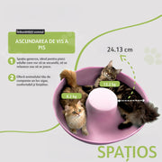 Pat pentru pisici si animale mici NextWave®, Culcus cu fereastra ventilata, design tunel detasabil, rezistent la zgarieturi, 60 x 28 cm, roz