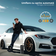 Compresor auto portabil NextWave® digital, 150 PSI, 30 L/min, acumulator reincarcabil, ecran LCD, oprire automata, lanterna LED, pentru anvelope auto, moto, biciclete si mingi, Negru