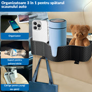 Set 2 Organizatoare Auto Spate NextWave®, 3-in-1 cu Suport Pahar, Depozitare Accesorii, Carlige Reglabile, Plastic Durabil, Negru