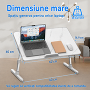 Masa Laptop Pliabila NextWave®, Suport Reglabil pentru Pat si Canapea, Inaltime si Inclinare Ajustabila, Picioare Pliabile, Opritor Antialunecare, pentru Laptop, Lucru, Citit, Scris, Blat Alb cu Model Marmura