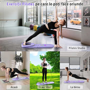 Placa Pilates multifunctionala NextWave®️, set reformer 6 in 1 pliabil pentru abdomen si sculptarea corpului, cu temporizator, contor inteligent, benzi de rezistenta si manere flotari, din polipropilena, maxim 150 kg, pentru acasa, Violet