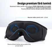 Masca de somn cu casti Bluetooth NextWave®️, design 3D conturat, sunet stereo HD si microfon, Bluetooth 5.2, autonomie 12h, incarcare rapida 1h, material spuma cu memorie si plus respirabil, banda elastica reglabila, negru