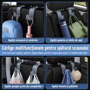 Set 4 Carlige Auto pentru Tetiera NextWave®, Organizator Universal Scaun Masina, Suport pentru Genti, Plase, Posete, Haine si Rucsac, Rotire 360°, Montaj Rapid fara Unelte, Compatibil Auto/SUV, Model Carouri