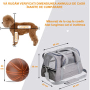 Geanta pentru transport animale mici NextWave®, pisica, caine, iepure, din panza, 44x28x25, baza rezistenta cu covoras, gri