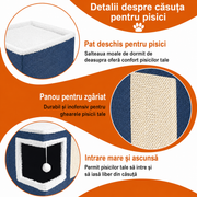 Casa Pisici NextWave®, Casuta Moale pentru Interior, Pat Tip Pestera cu Perna Detasabila, Material Bumbac, Design Confortabil si Cald, Intrare Larga, pentru Pisici, Pui de Caine si Animale Mici, Odihna si Somn, 41 x 41 x 31 cm, Albastru