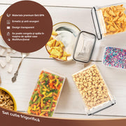 Set 24 cutii depozitare alimente NextWave® – plastic alimentar transparent fara BPA, capace etanse cu garnitura, 4 dimensiuni mixte, reutilizabile si stivuibile, ideale pentru paste, faina, zahar, cereale, orez si alte alimente uscate, cu etichete si mark